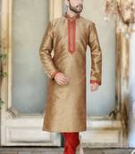 Beige Plain Dupion Silk Kurta Pyjama