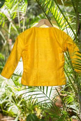 Yellow Readymade Silk Jacket blouse with Gold Brocade Collar 4