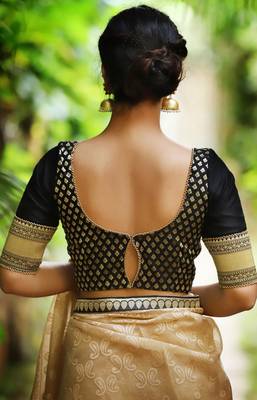 Black and gold brocade blouse with raw silk sleeves and gold bead edging 2