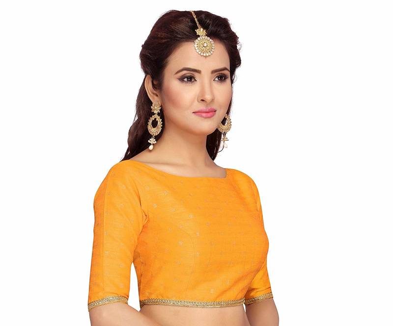 Designer  Zari Dot  Silk Brocade Readymade Saree Blouse With Elbow Length Sleeves