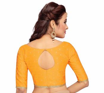 Designer  Zari Dot  Silk Brocade Readymade Saree Blouse With Elbow Length Sleeves 3