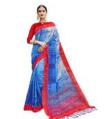 Blue printed khadi saree with blouse