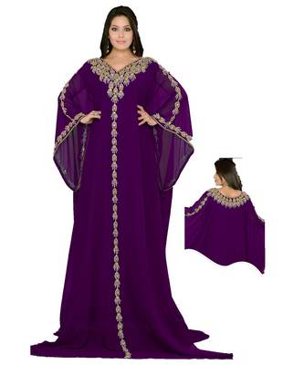 Purple Georgette Embroidered Zari_Work Islamic Kaftan 1