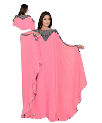 Pink Georgette Embroidered Zari_Work Islamic Kaftan 1