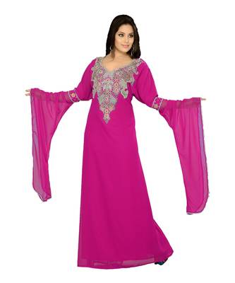 Pink Georgette Embroidered Zari_Work Islamic Kaftan 1