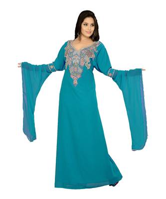 Teal Georgette Embroidered Zari_Work Islamic Kaftan 1