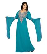 Teal Georgette Embroidered Zari_Work Islamic Kaftan