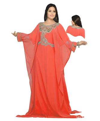 Coral Georgette Embroidered Zari_Work Islamic Kaftan 1