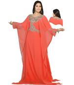 Coral Georgette Embroidered Zari_Work Islamic Kaftan