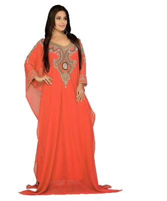 Coral Georgette Embroidered Zari_Work Islamic Kaftan 1