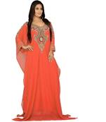 Coral Georgette Embroidered Zari_Work Islamic Kaftan