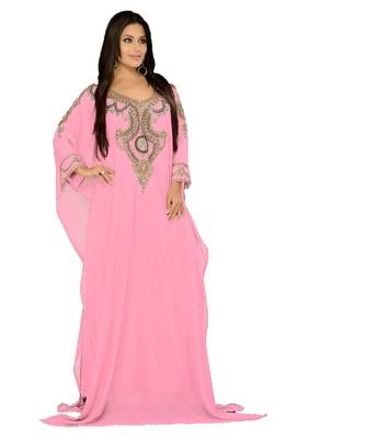 Pink Georgette Embroidered Zari_Work Islamic Kaftan 1