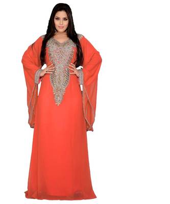 Coral Georgette Embroidered Zari_Work Islamic Kaftan 1