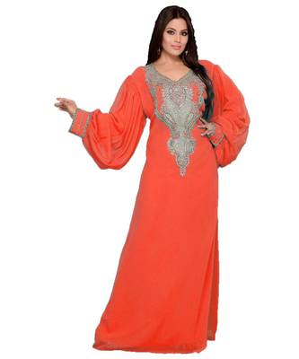 Coral Georgette Embroidered Zari_Work Islamic Kaftan 1
