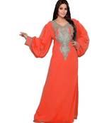 Coral Georgette Embroidered Zari_Work Islamic Kaftan