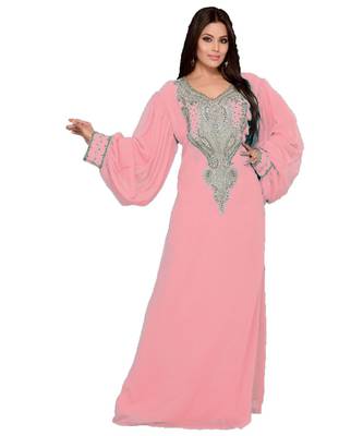 Pink Georgette Embroidered Zari_Work Islamic Kaftan 1