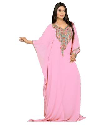 Pink Georgette Embroidered Zari_Work Islamic Kaftan 1
