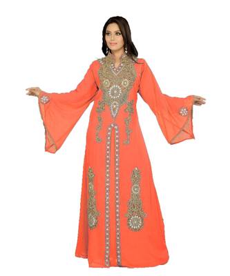 Coral Georgette Embroidered Zari_Work Islamic Kaftan 1
