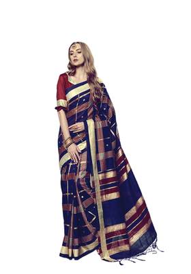 Navy blue printed art silk saree with blouse 1