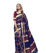 Navy blue printed art silk saree with blouse