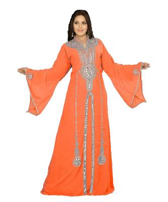 Coral Georgette Embroidered Zari_Work Islamic Kaftan 1