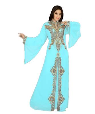 Mint Georgette Embroidered Zari_Work Islamic Kaftan 1