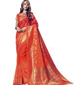 Orange printed art silk saree with blouse