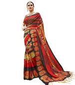 Red printed khadi saree with blouse