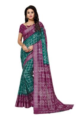 Teal printed georgette saree with blouse 1