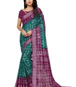 Teal printed georgette saree with blouse