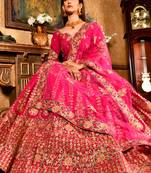 Pink zari velvet semi stitched lehenga