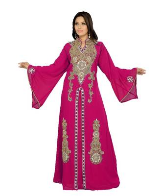 Pink Georgette Embroidered Zari_Work Islamic Kaftan 1
