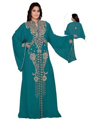 Teal Georgette Embroidered Zari_Work Islamic Kaftan 1
