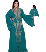 Teal Georgette Embroidered Zari_Work Islamic Kaftan