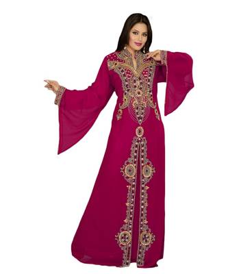 Pink Georgette Embroidered Zari_Work Islamic Kaftan 1