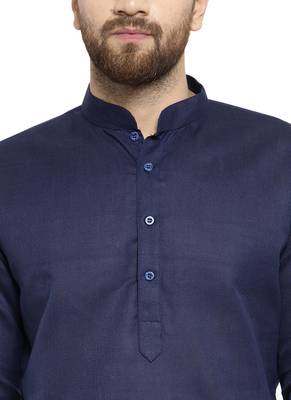 Designer Navy Blue Plain Lenin Kurta Pajama 5