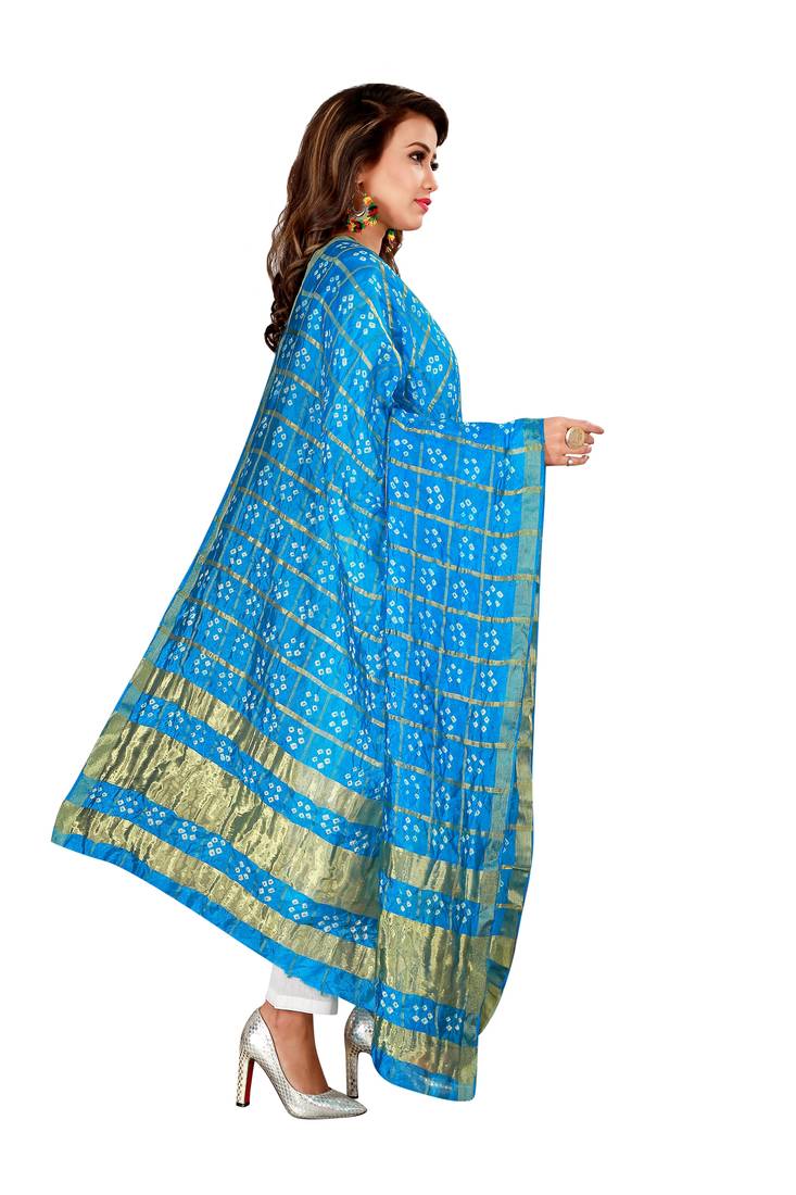Turquoise Polka Dots Silk Dupatta main image 1