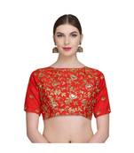 Red Embroidered Brocade Readymade Blouse