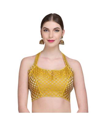 Yellow Embroidered Brocade Readymade Blouse 1