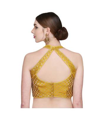 Yellow Embroidered Brocade Readymade Blouse 2