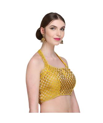 Yellow Embroidered Brocade Readymade Blouse 3