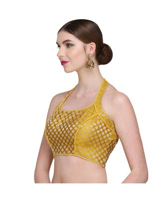 Yellow Embroidered Brocade Readymade Blouse 4