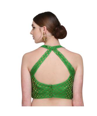 Green Embroidered Brocade Readymade Blouse 2