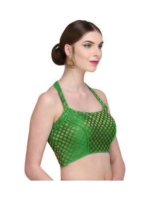 Green Embroidered Brocade Readymade Blouse 3