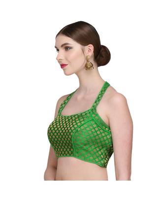 Green Embroidered Brocade Readymade Blouse 4