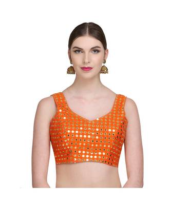 Orange Embroidered Brocade Readymade Blouse 1