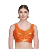 Orange Embroidered Brocade Readymade Blouse