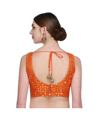 Orange Embroidered Brocade Readymade Blouse 2