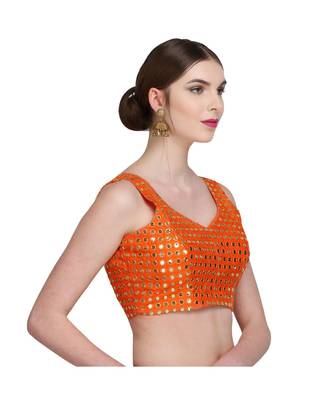Orange Embroidered Brocade Readymade Blouse 3