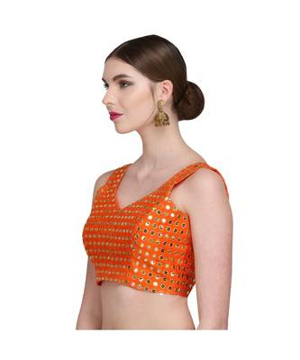 Orange Embroidered Brocade Readymade Blouse 4